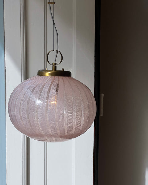 Vintage oval pink/clear Murano latticino ceiling lamp (D35)