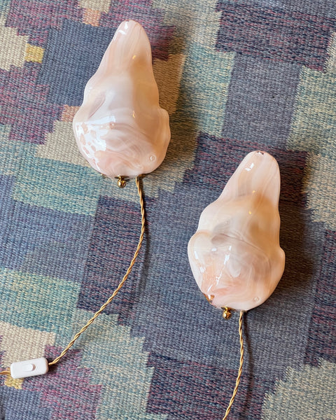 Vintage milky white/pink Murano wall lamps