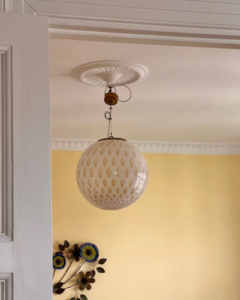 Vintage round white/gold dotted Murano ceiling lamp (D40)