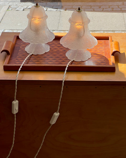 Vintage clear/frosted Murano table lamps (Sold as a pair)