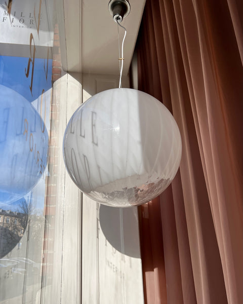 Large vintage white clear Murano ceiling lamp (D50)