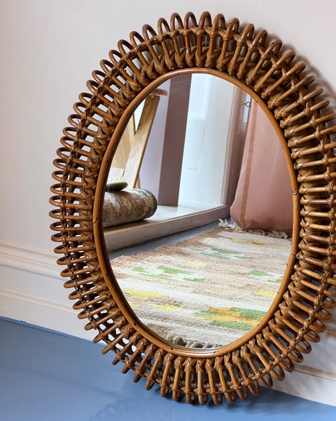 Vintage Italian mirror with rattan frame