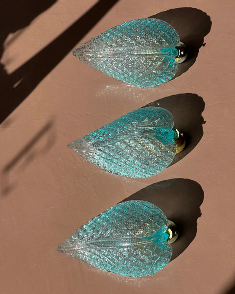 Vintage Murano blue leaf wall lamp