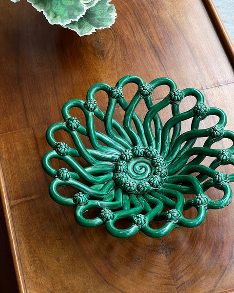 Vintage green ceramic basket