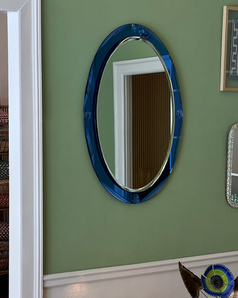 Vintage Italian mirror with blue mirror frame