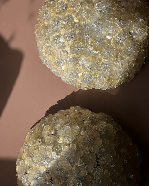 Vintage clear/golden Murano flower ceiling/wall lamp (D35)