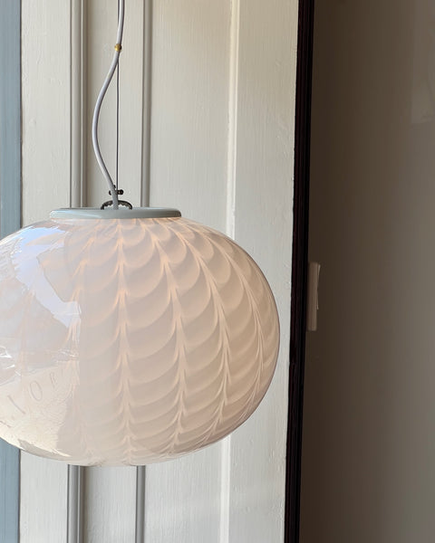 Vintage Murano oval white swirl ceiling lamp (D40)