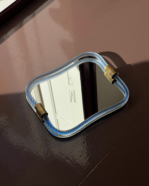 Vintage Italian mirror with twisted clear/blue glass frame