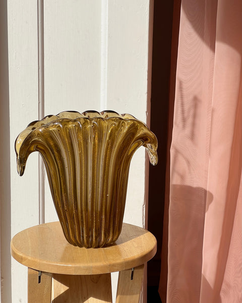 Vintage amber Murano shell vase