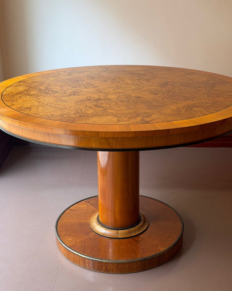 Vintage round lacquered burl wood dining table