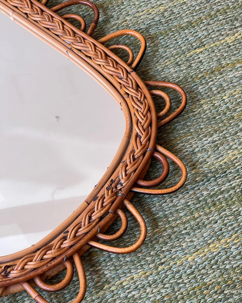 Vintage Italian mirror with rattan frame