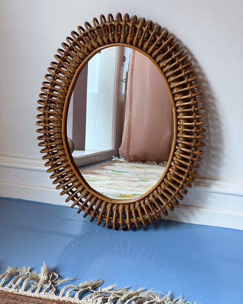Vintage Italian mirror with rattan frame