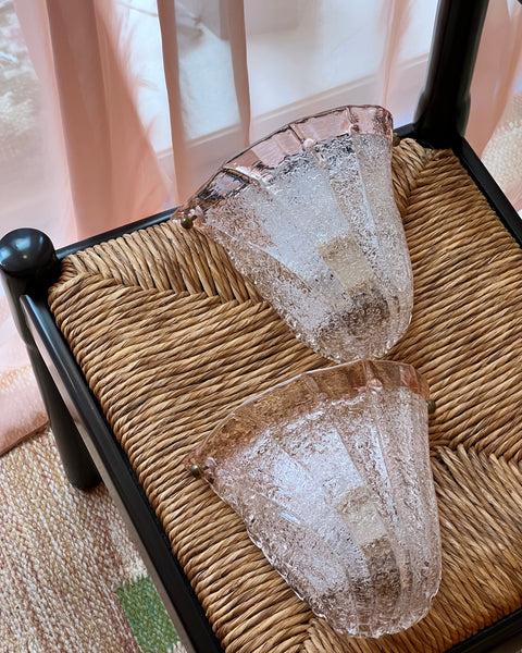 Vintage pink/clear Murano shell wall lamp