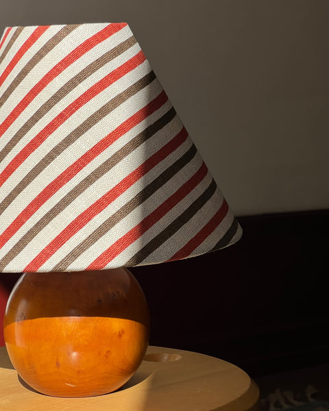 Vintage round wooden table lamp (incl. lampshade)