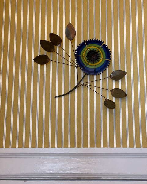 Vintage Curtis Jere blue enamel wall flower sculpture