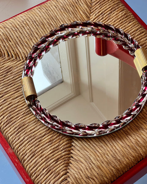 Vintage Italian mirror with twisted clear/dark red glass frame