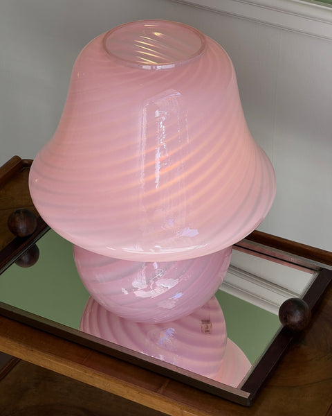 Vintage bubblegum pink Murano mushroom table lamp - Large