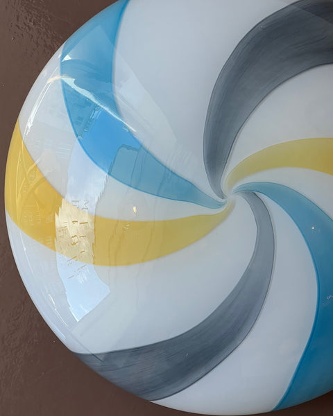 Vintage Murano white/blue/yellow swirl ceiling/wall lamp (D35)