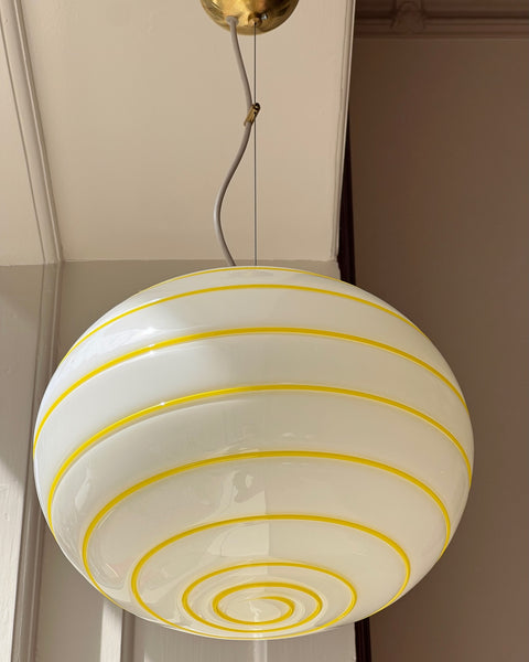 Vintage Murano oval yellow / white swirl ceiling lamp (D35)