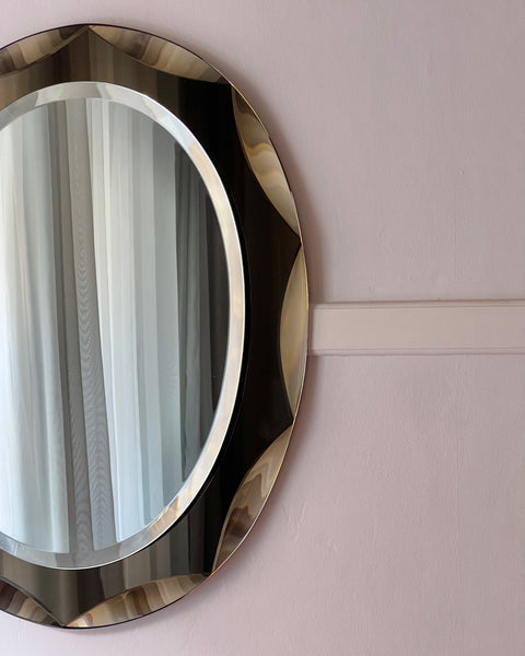 Vintage Italian mirror with golden brown faceted mirror frame