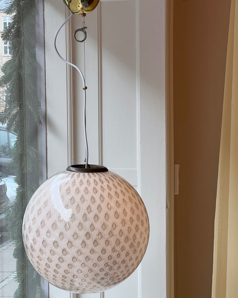 Vintage round white/black dotted Murano ceiling lamp (D40)