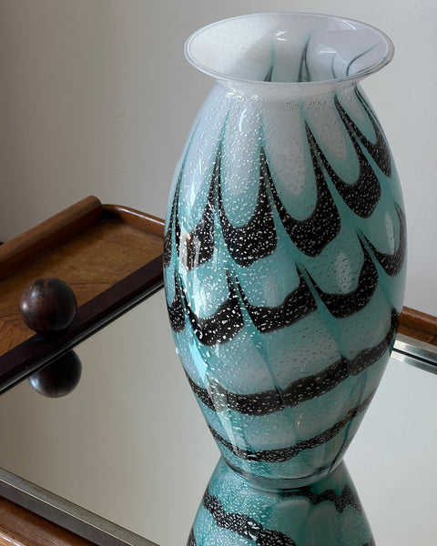 Vintage turquoise/black/silver Murano vase
