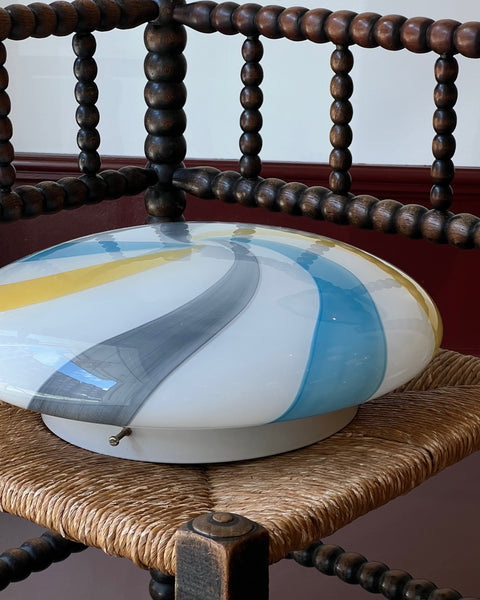 Vintage Murano white/blue/yellow swirl ceiling/wall lamp (D35)