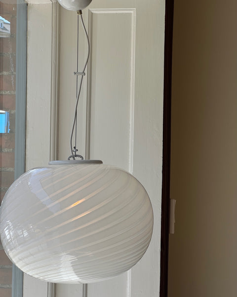 Vintage Murano oval white swirl ceiling lamp (D40)