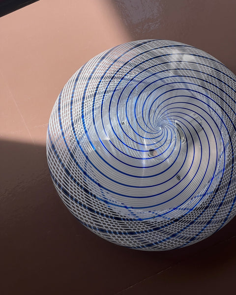 Vintage Murano white/blue/clear swirl ceiling/wall lamp (D40)