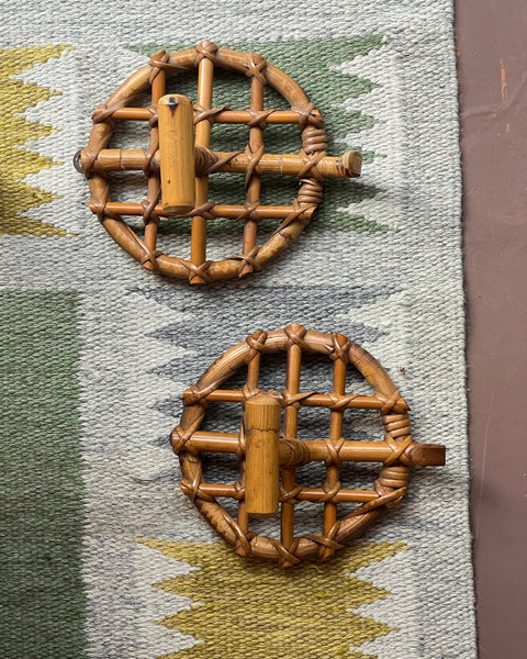 Set of vintage rattan coat hooks