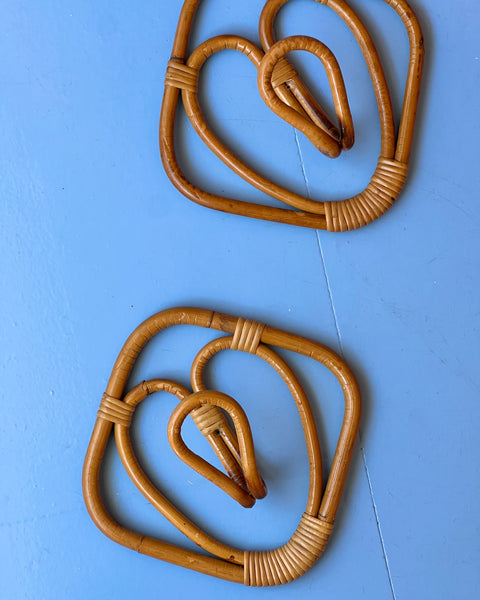 Set of vintage rattan coat hooks