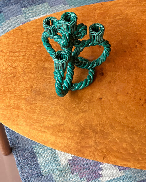 Vintage green twisted ceramic candle holder