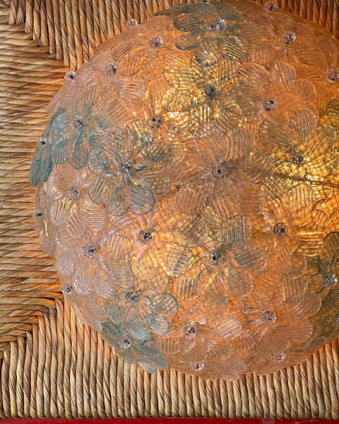 Vintage blue/golden/white Murano flower ceiling/wall lamp (D30)