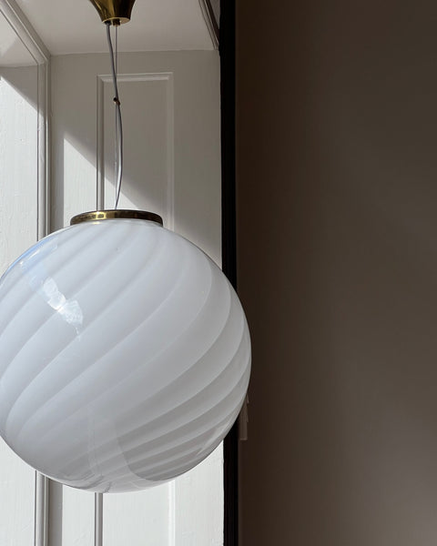 Vintage round white swirl Murano ceiling lamp (D45)
