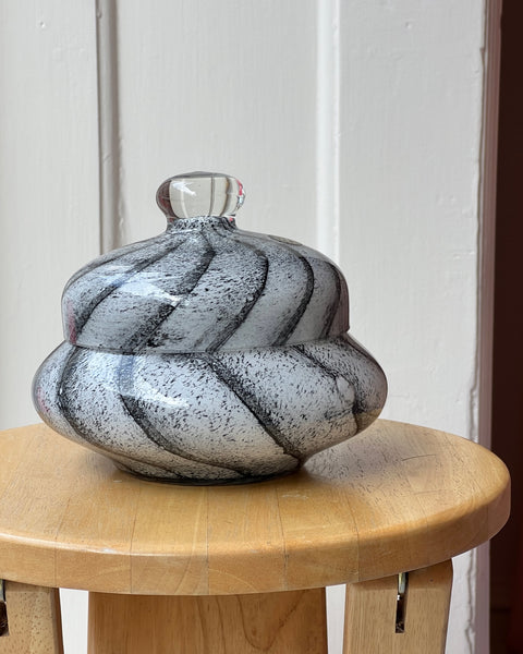 Vintage white / black swirl Murano bonbonniere