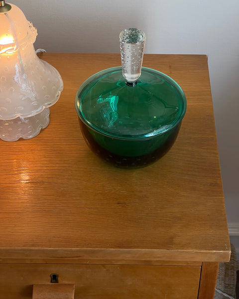 Vintage large green / clear Murano bonbonniere