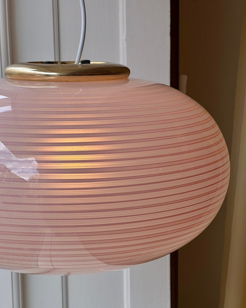Vintage oval pink / white swirl Murano ceiling lamp (D50)