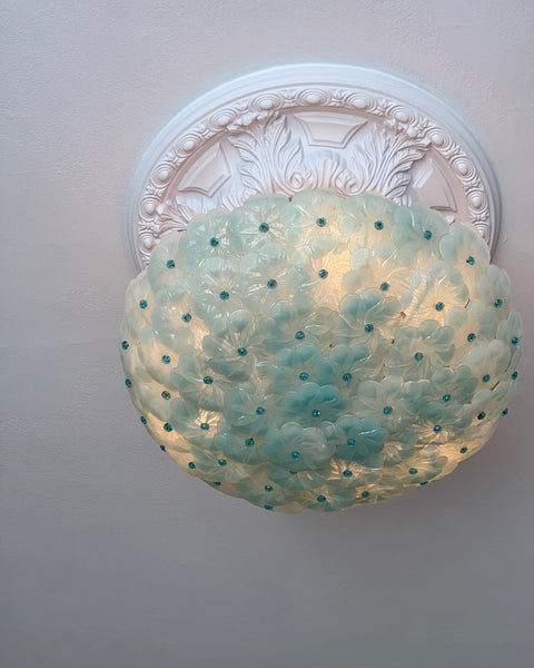Large vintage blue Murano flower ceiling/wall lamp (D60)