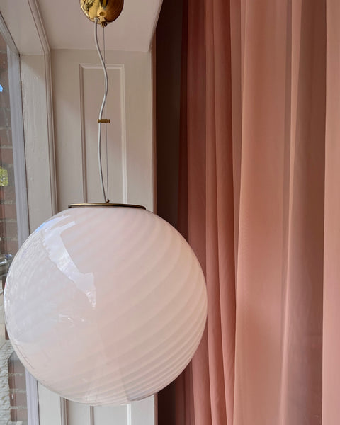 Large vintage Murano white swirl ceiling lamp (D50)