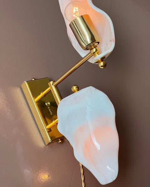 Vintage milky white/pink Murano double wall lamp