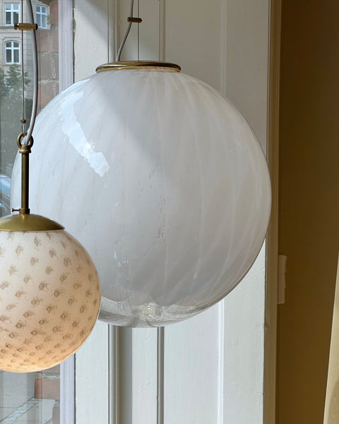 Large vintage white clear Murano ceiling lamp (D50)