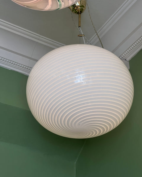 Vintage Murano oval white swirl ceiling lamp (D48)