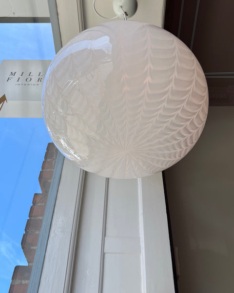Vintage Murano oval white swirl ceiling lamp (D40)