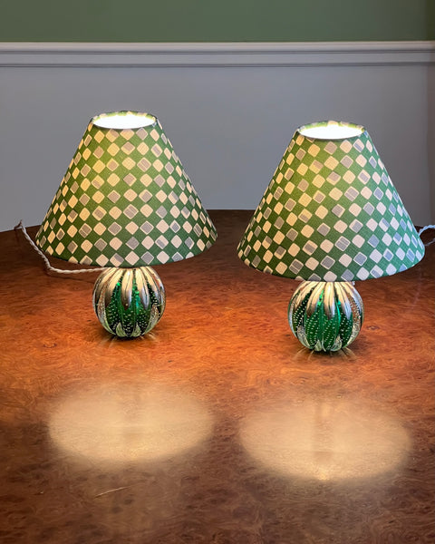 Vintage green/silver Murano table lamp (incl. lampshade) (2 available)