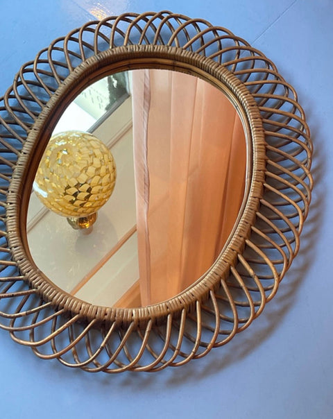 Vintage Italian mirror with rattan frame