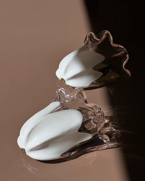Vintage milky pink/clear Murano wall lamps