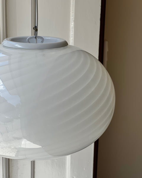 Vintage Murano oval white swirl ceiling lamp (D40)