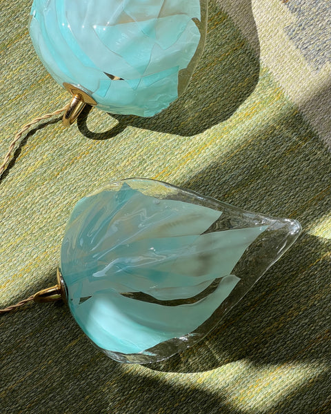 Pair of large vintage blue Murano leaf wall lamps (Sold as a pair)