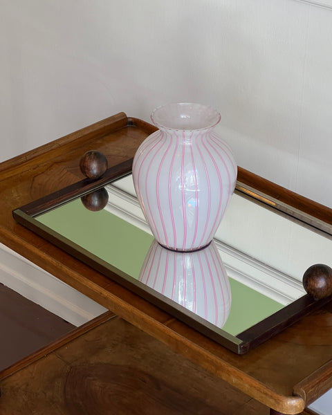Vintage pink/opal Murano vase with stripes