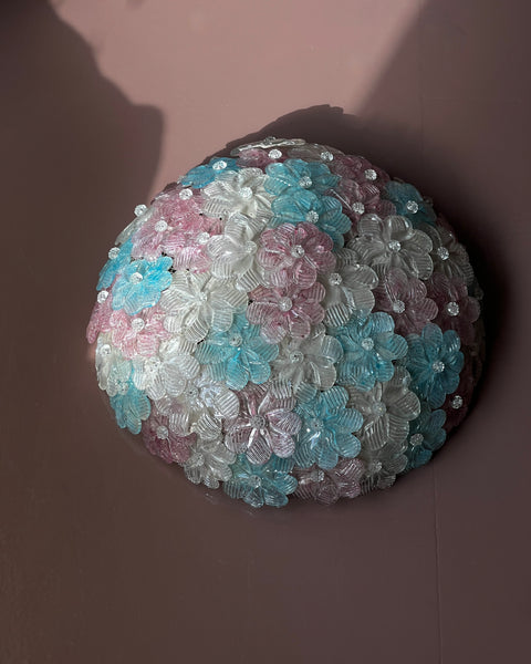 Vintage pink/blue/clear Murano flower ceiling/wall lamp (D38)
